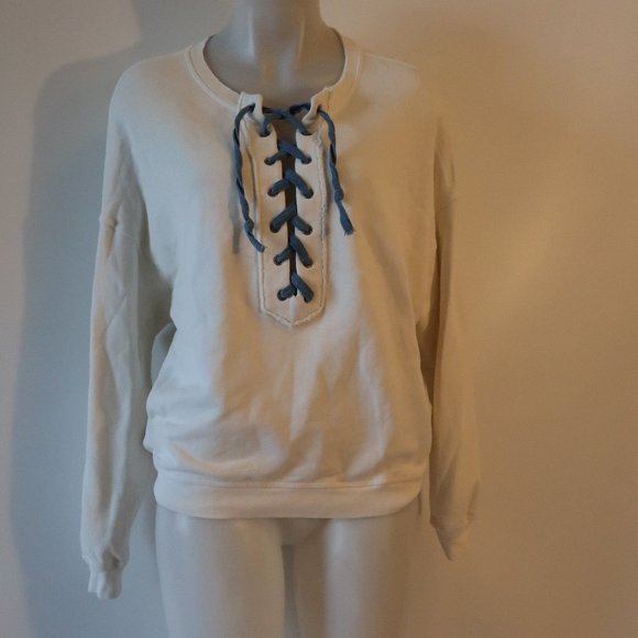 Womens NSF Off-White Blue Thick Laced Pullover Sweatshirt Top S * - Picture 1 of 6